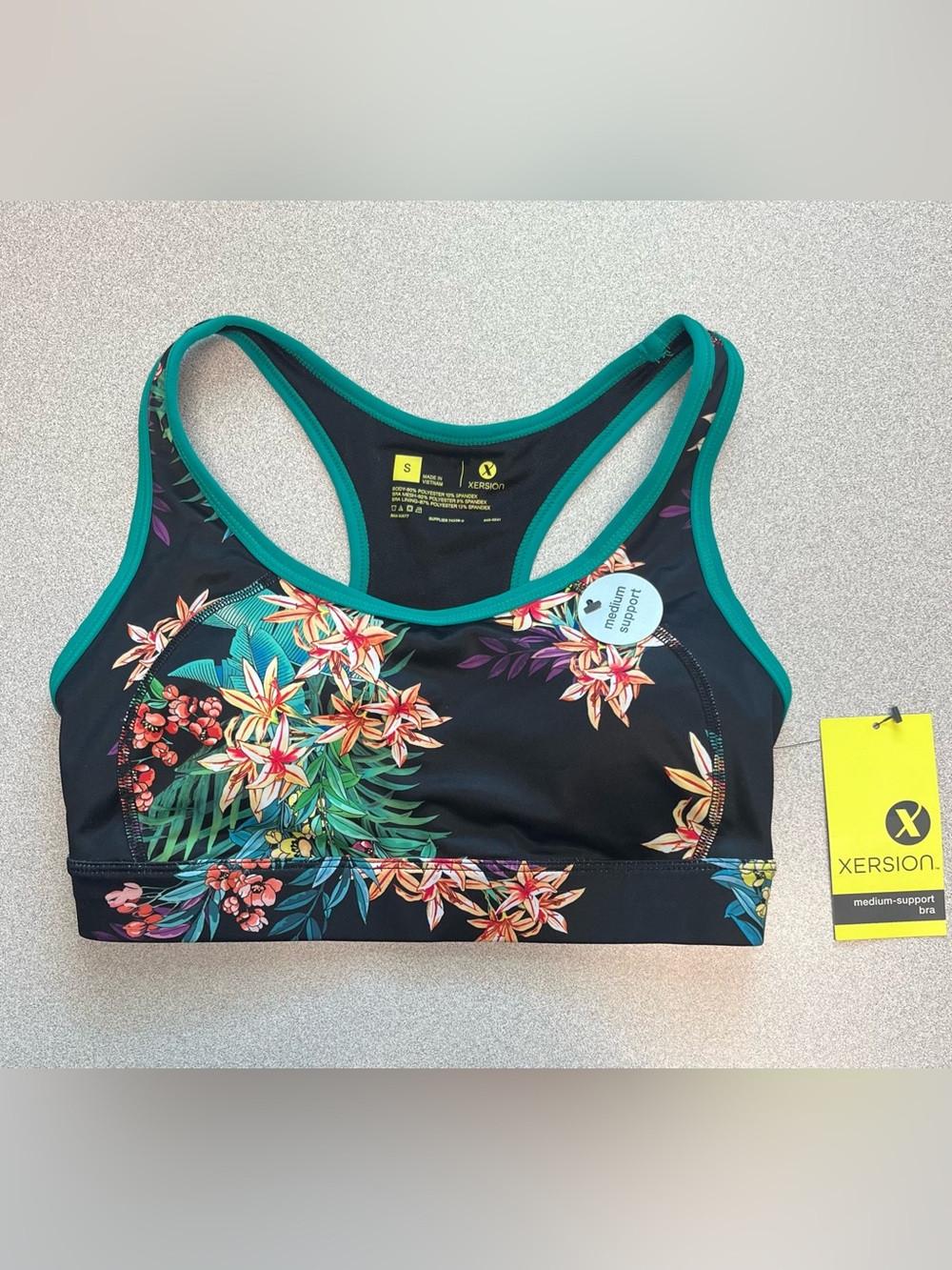 NWT Xersion Medium Support Racerback Sports Bra Women's Size Small Tropical
